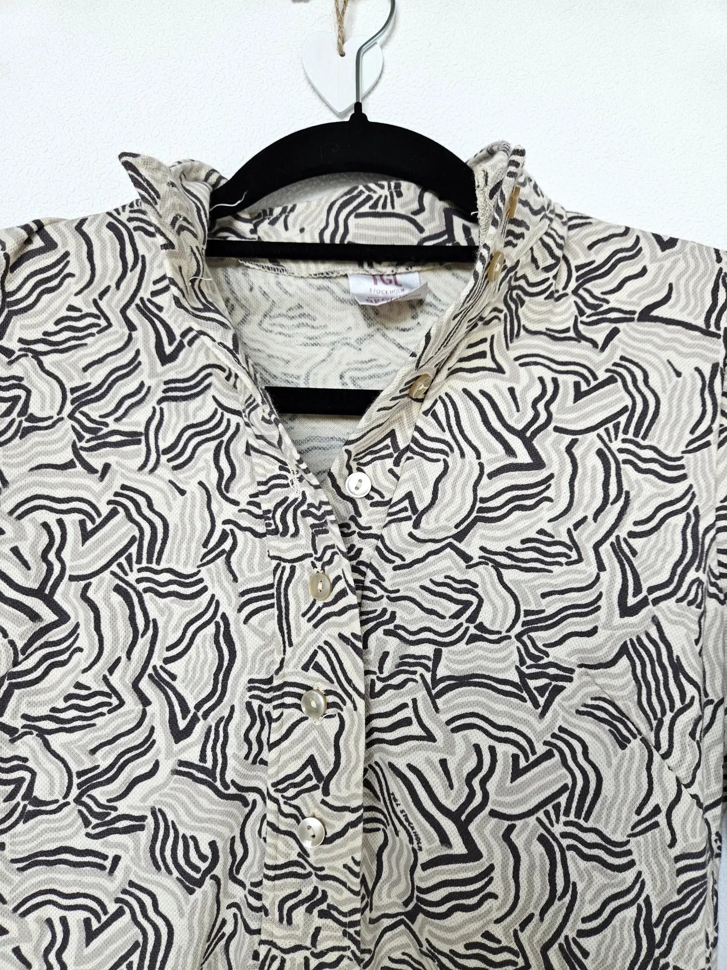 Jaren 70 top met bruine print, katoen | XS