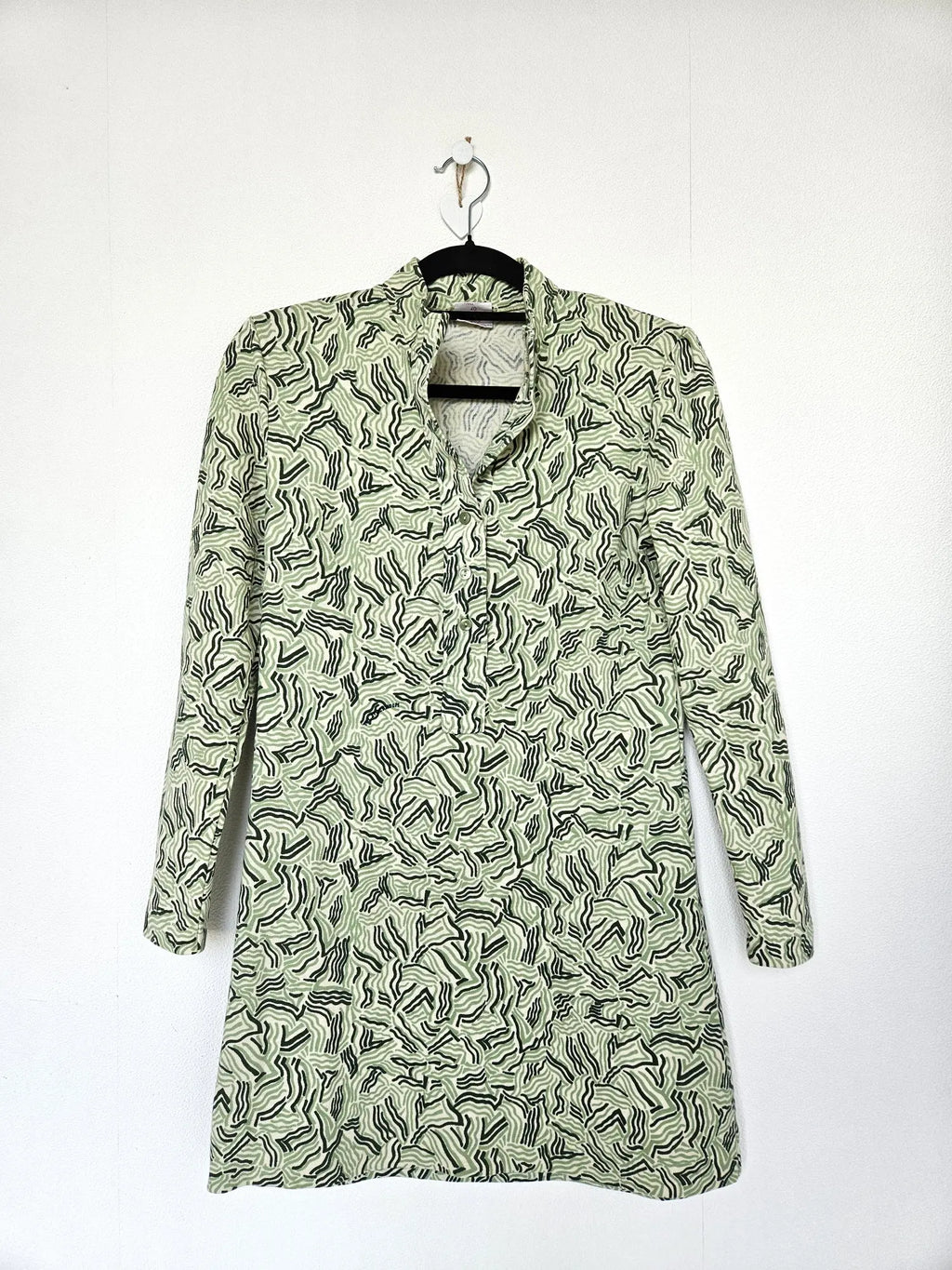 Jaren 70 top met groene print, katoen | S