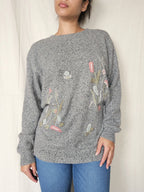 Vintage trui Soft Grey Flowers | L/XL