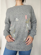 Vintage trui Soft Grey Flowers | L/XL
