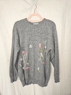 Vintage trui Soft Grey Flowers | L/XL