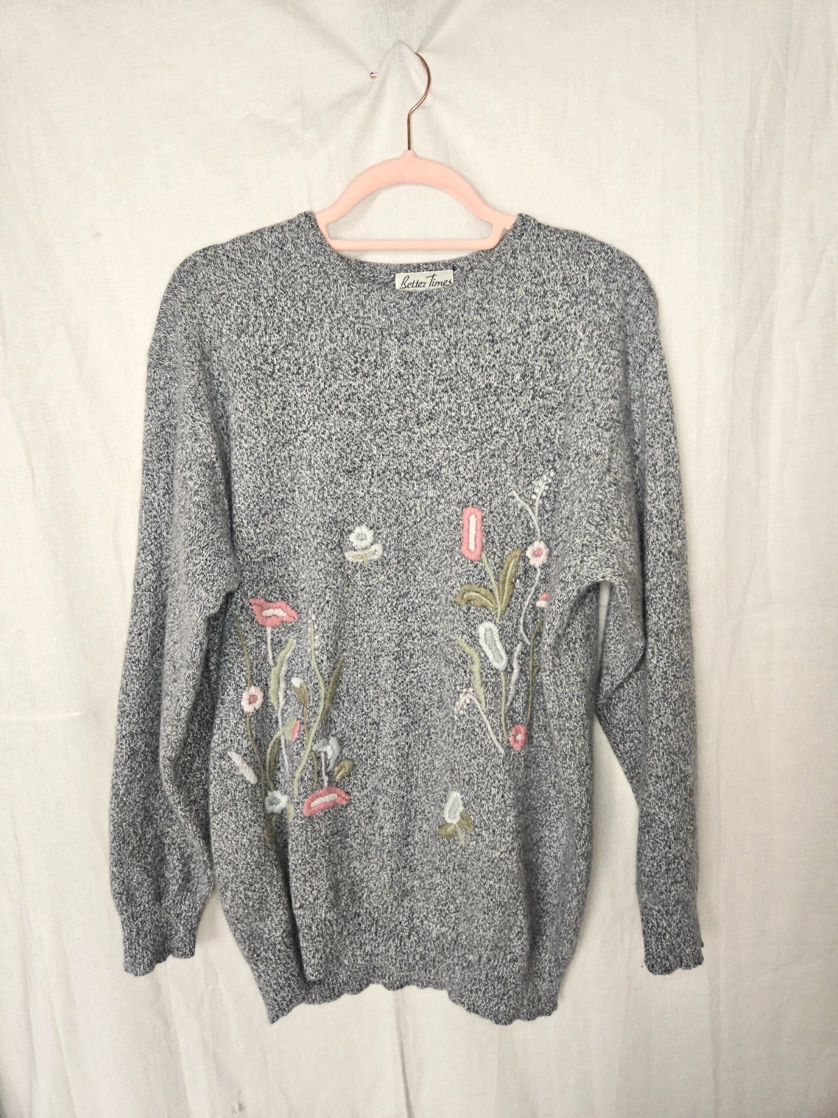 Vintage trui Soft Grey Flowers | L/XL