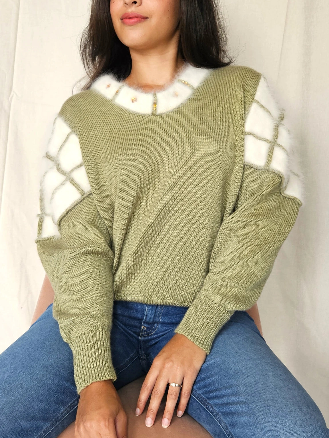 Vintage trui Matcha Angora | XL